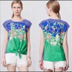 Anthropologie Maeve Floral Silk Top, Sz XS